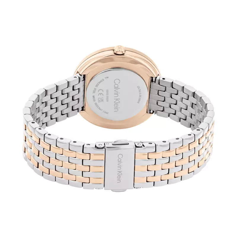Jam Tangan Wanita Calvin Klein Twisted Bezel 25100070 Sunray Silver Dial Dual Tone Stainless Steel Strap