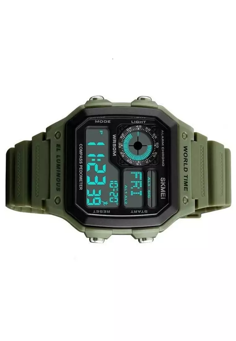 Jam Tangan Sporty Digital Pria Kompas Pedometer Kalori Waterproof Strap Tali Material PU RR88 ORIGINAL