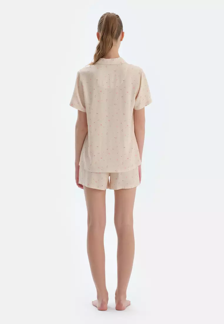 Ecru Woven Bottom Shorts, Floral, Regular, Short Leg, Sleepwear for Women