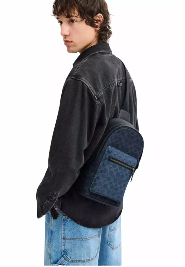 Coach West Pack Crossbody Bag Blocked Signature In Denim/Light Denim CBI92