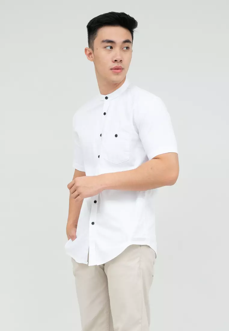 Houseofcuff Baju Koko Kemeja Lengan Pendek Pria Putih