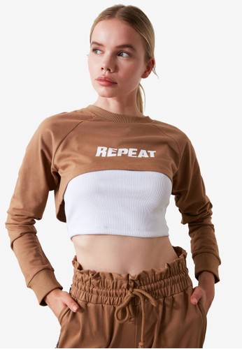 Jual Trendyol Repeat Camel Sports Crop Top Original Zalora Indonesia