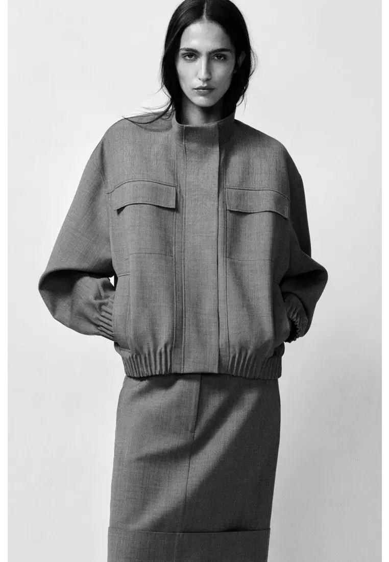 TURN-UP WOOL-BLEND PENCIL SKIRT