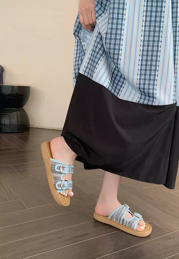Double Strap Buckle Flat Sandals WW393-8