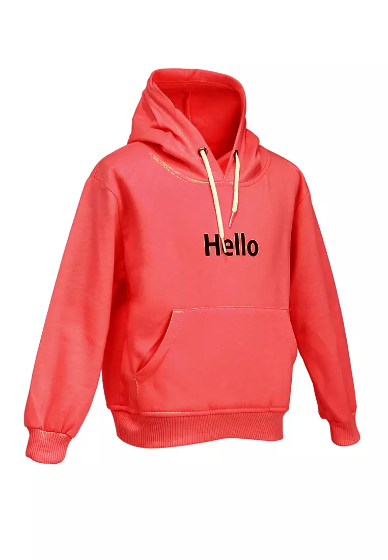 Finlay Sweater Hoodie Anak Unisex Motif Hello Kids Outerwear Material Fleece ORIGINAL - Red