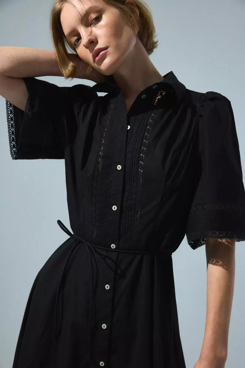 Pintucked cotton shirt dress