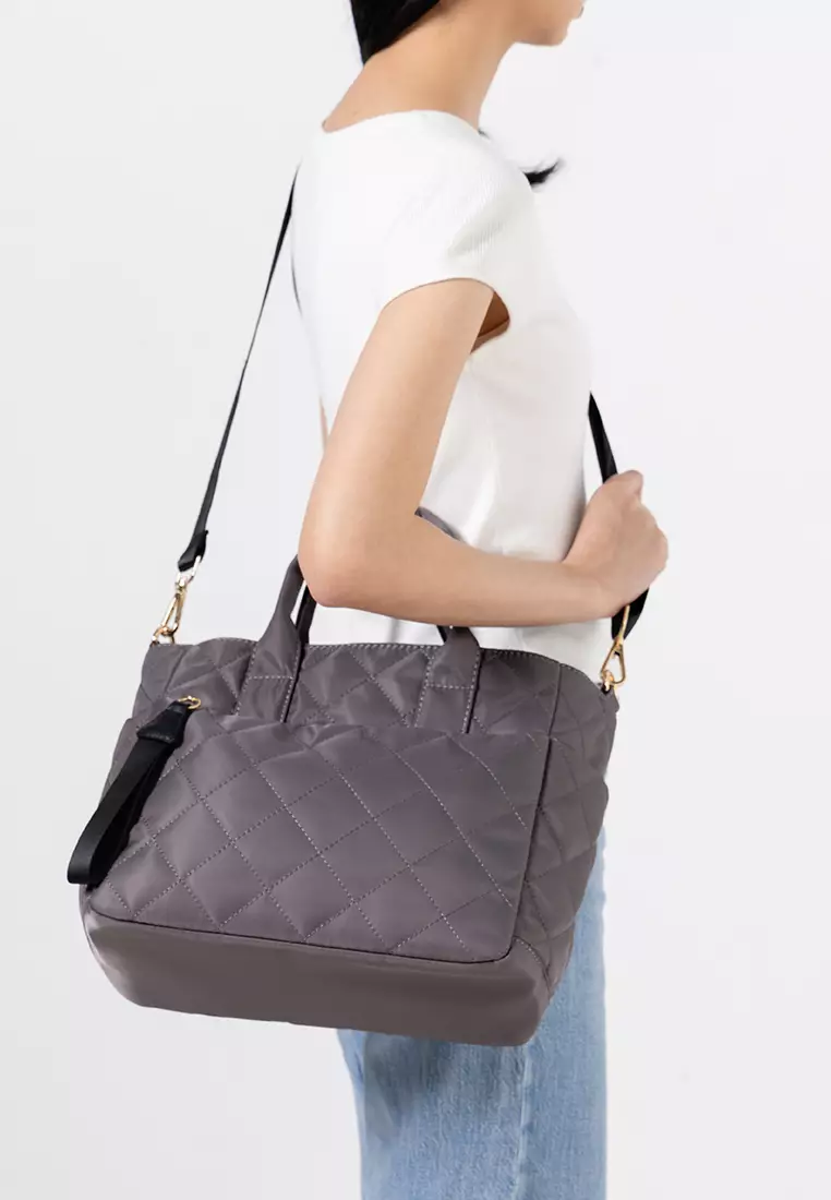 Quilted Nylon Convertible Top Handle Bag