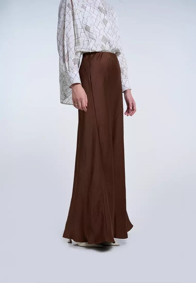 Kami Satin Bias Cut Skirt Choco Brown