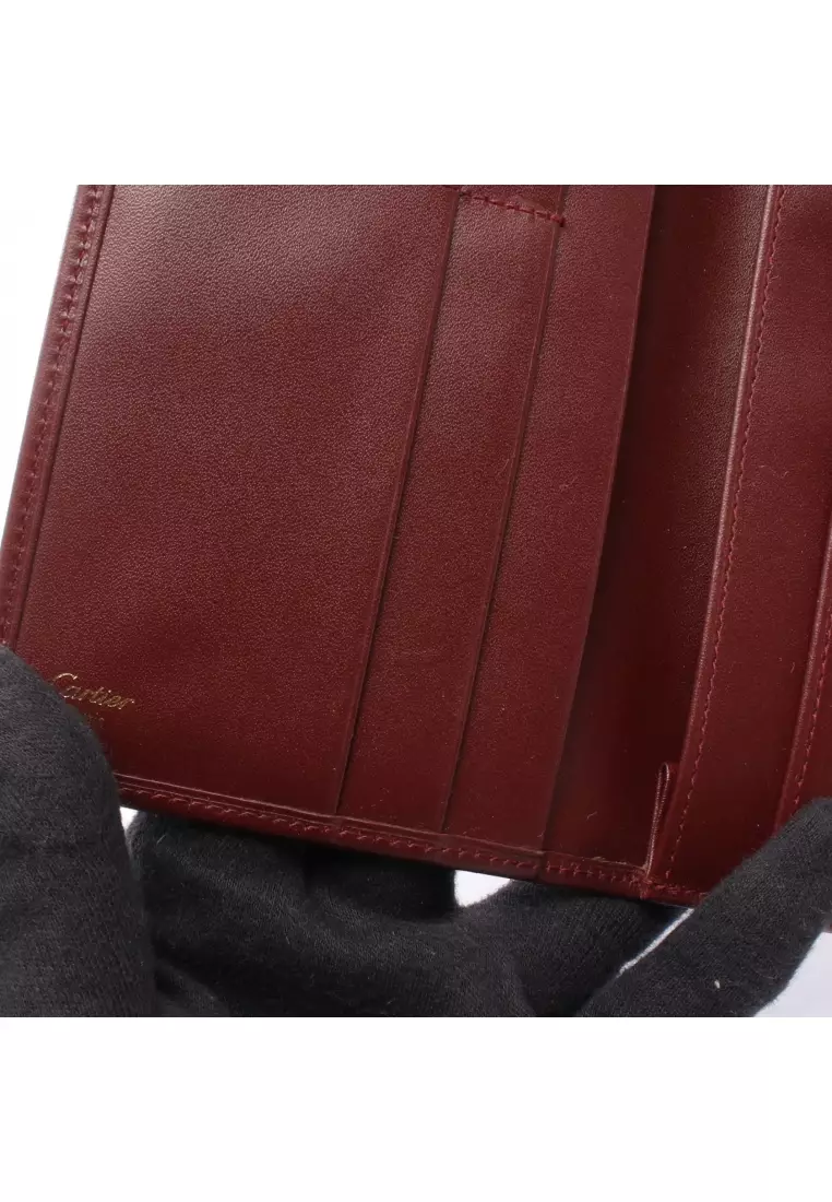 Pre-Loved Cartier mast line Bi-fold Long Wallet leather Bordeaux