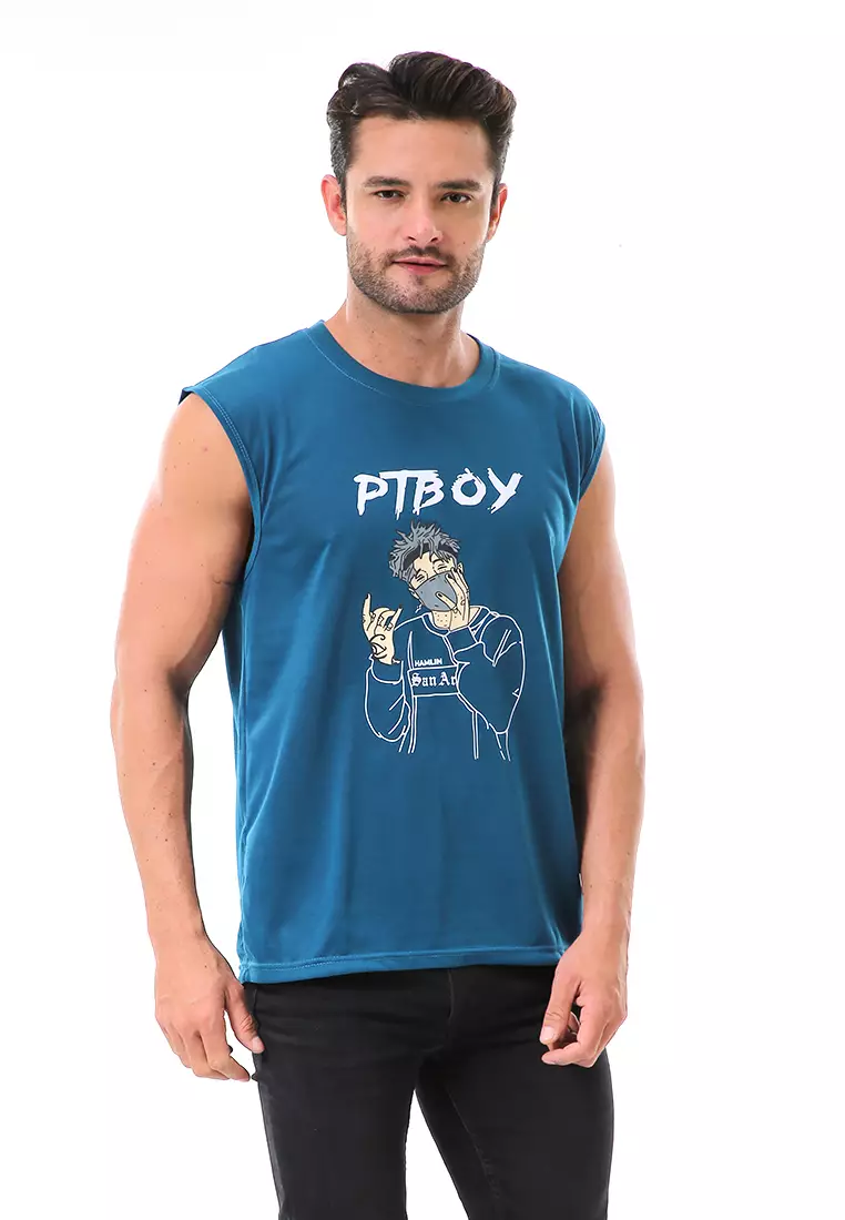 Bobby Atasan Kasual Pria Singlet Motif Ptboy Sleeveless Tshirt Material Cotton ORIGINAL - Tosca