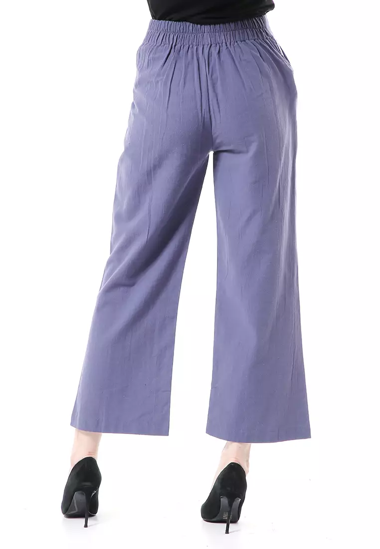 Celana Kulot Bawahan Wanita Highwaist Desain Casual Motif Polos Regular Fit - Midnight Blue