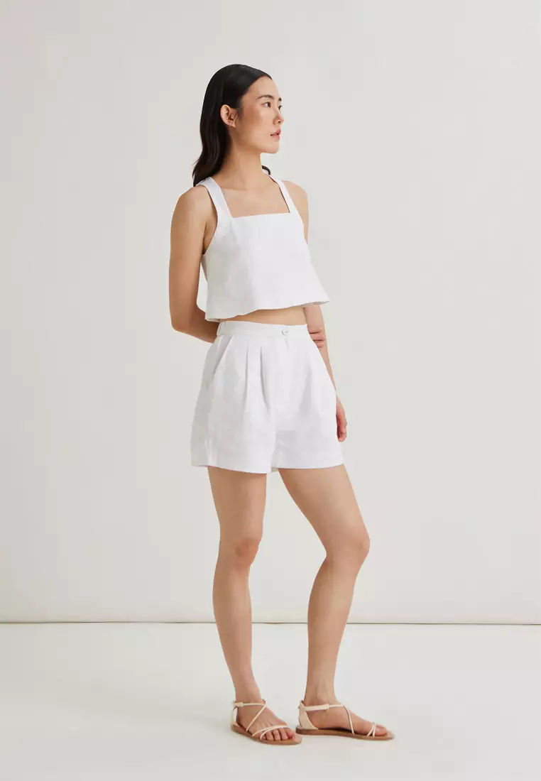 Square-Neck Linen Halter Top