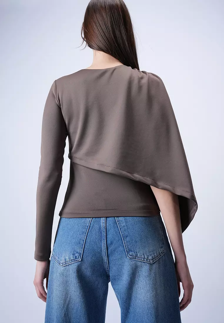 Single Sleeve Fixed Shawl Crop Blouse