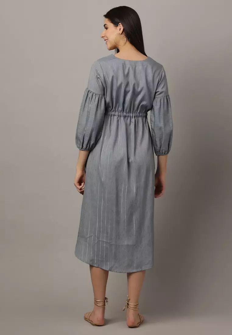 Arona Grey Shimmer Stripes Maternity And Nursing Dress