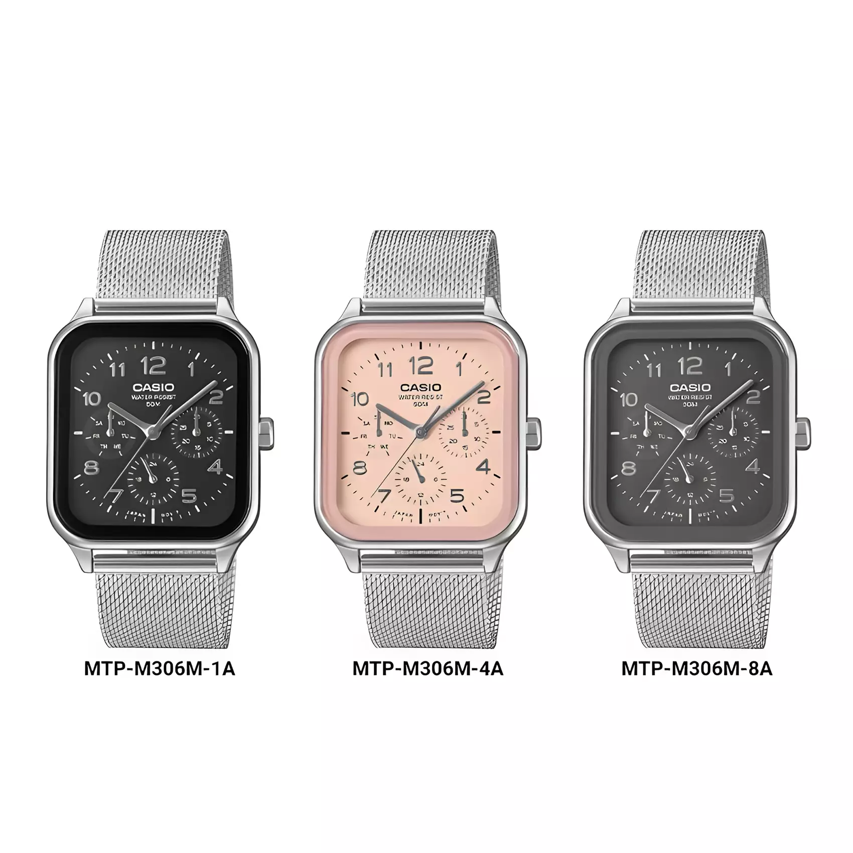 Casio - Jam Tangan Chronograph Wanita - Silver Pink - Mesh Band Stainless Steel - MTP-M306M-4AV