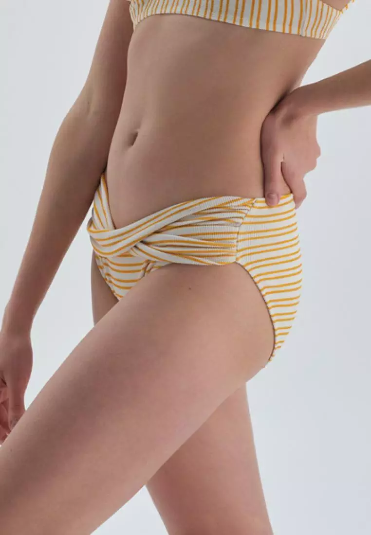 Yellow Bikini Bottom, Striped, Beachwear for Women