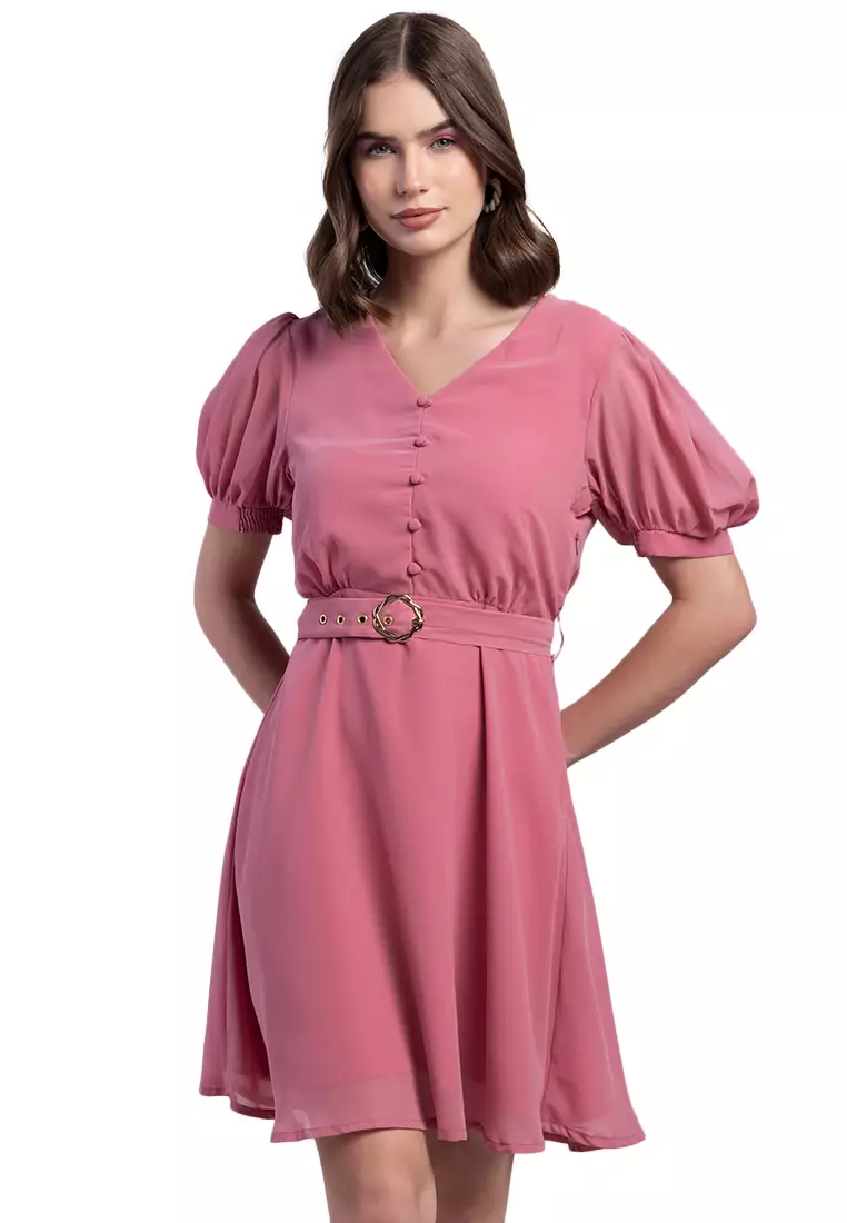 Buy FabAlley Pink Short Sleeve Maxi Dress With Tie Up Belt 2025