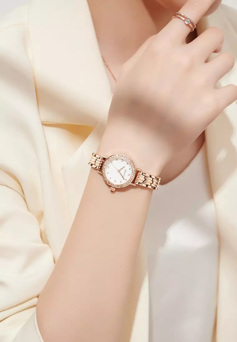 Jam Tangan Wanita Anti Air Anggun Mewah Berlian Jam Kuarsa Jam Tangan Cewek Original rose white