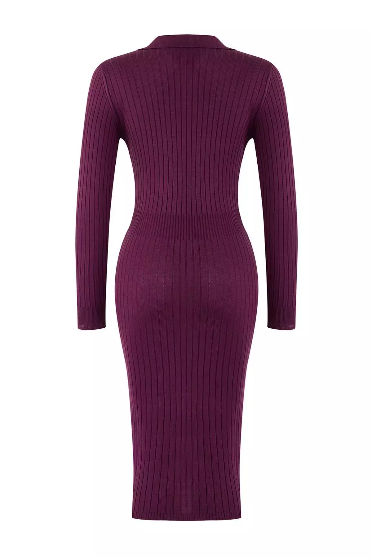 Plum Midi Knitwear Polo Collar Dress