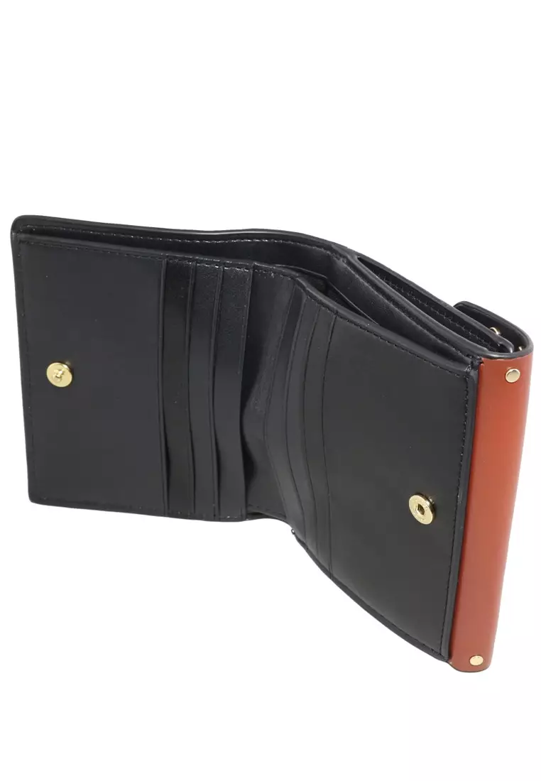 Georgie Small Wallet In Colorblock Signature Canvas With Rivets - Brown/Terracotta