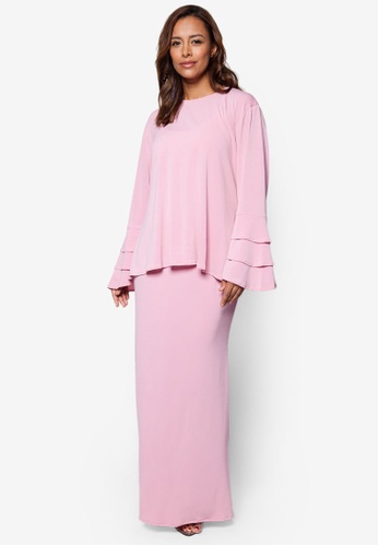 Plus Size Kurung Triple Flare Top & Skirt from Kasih in Pink