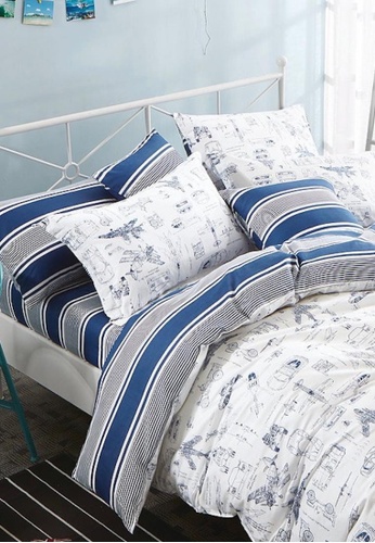MOCOF white and blue and multi Bedsheet Set King Dreamer Duvet Cover Set 5 in 1 100% REAL Cotton 840TC 93219HL7BBF994GS_1
