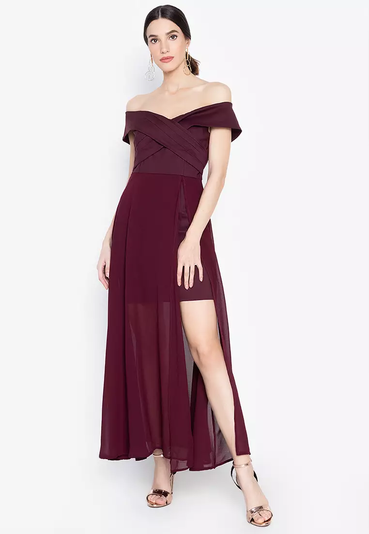 Empress Off-the-Shoulder High-Slit Gown