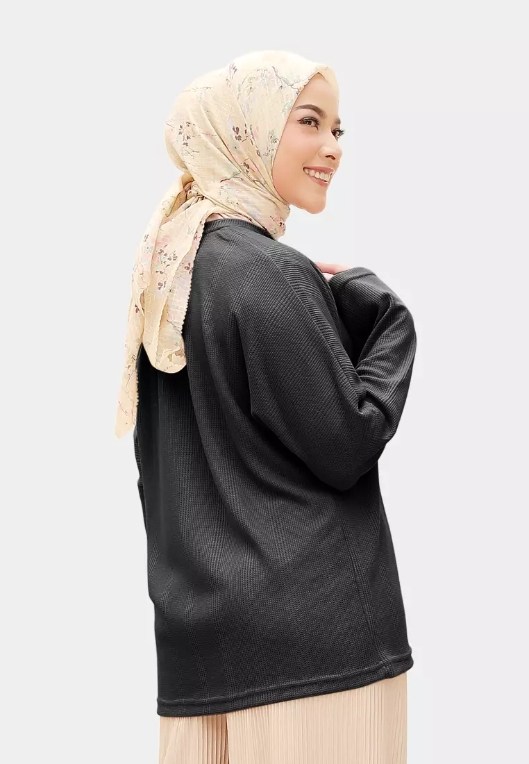 Zelena - Althea Long Sleeves Waffle | Kaos Lengan Panjang - Charcoal Black
