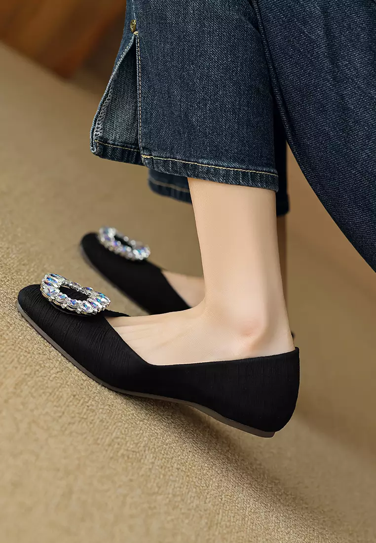 Rhinestone Buckle Square Toe Ballerinas WW566-2