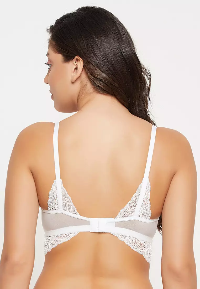 Clovia Padded Non-Wired Full Cup Longline Bralette in White - Lace
