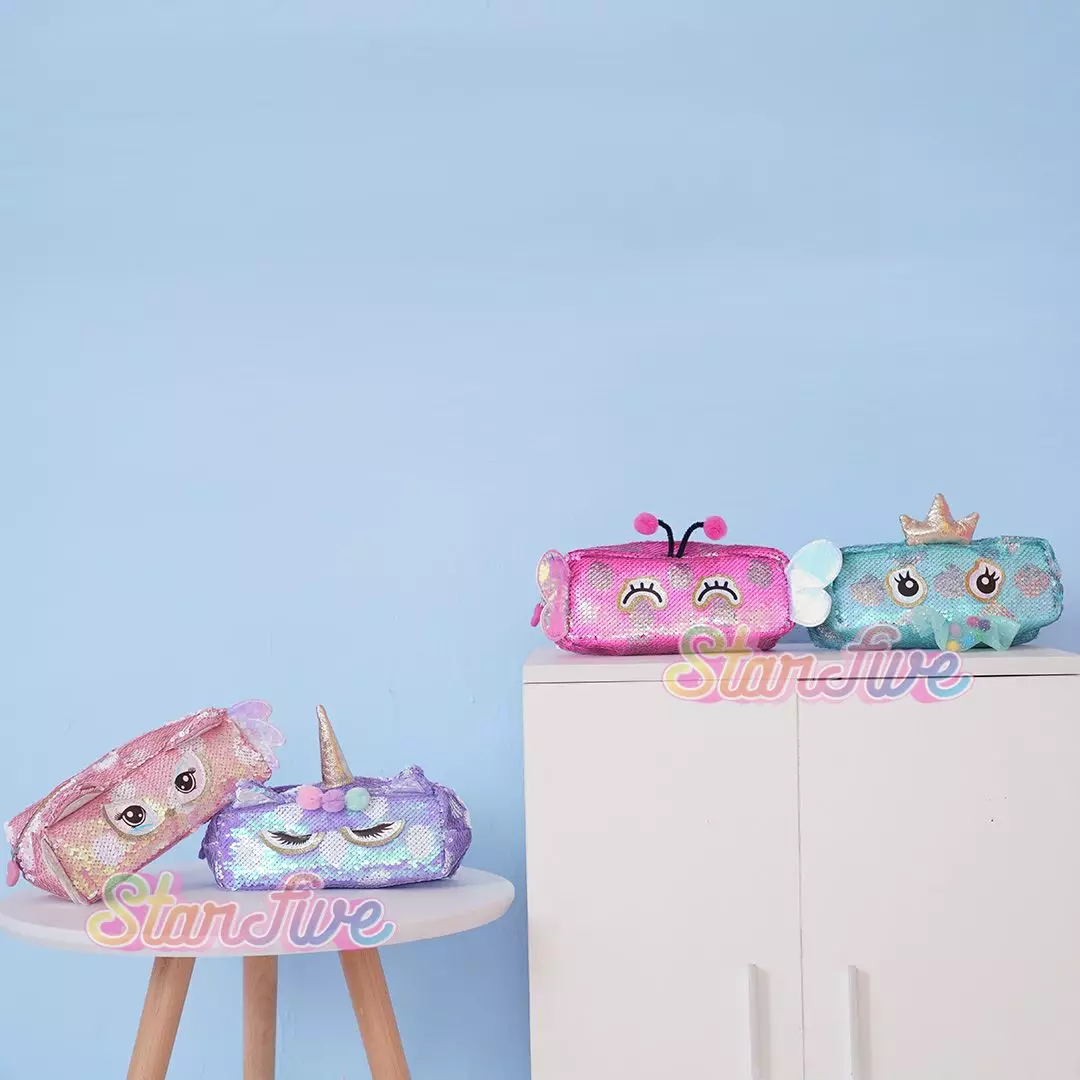 TEMPAT PENSIL SEKOLAH ANAK SEQUIN KOTAK STARFIVE - BUTTERFLY FUCHSIA