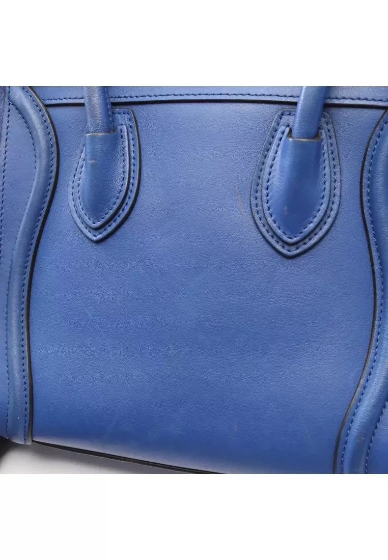 Pre-Loved Celine luggage nano shopper Handbag leather blue 2WAY