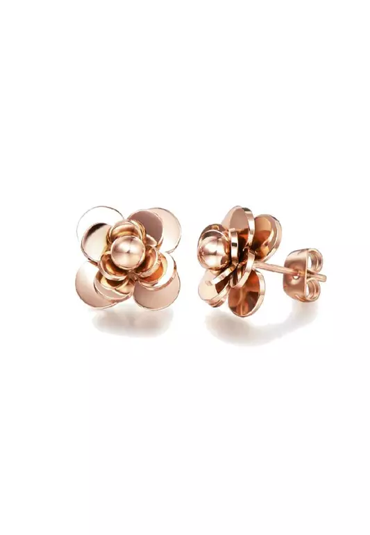 Amrita Camellia Flower Earrings in Rose gold