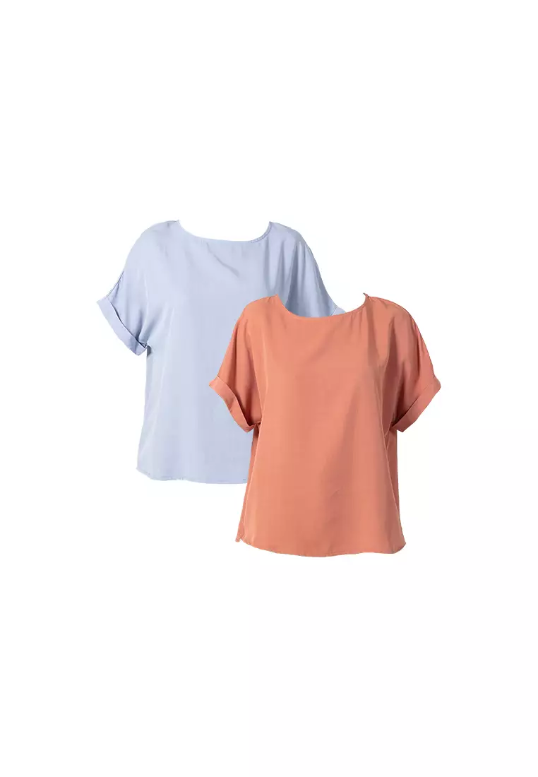 Forest Ladies Rayon Lyocell Casual Plain Blouse Women Short Sleeve Blouse - 822416-68Coral