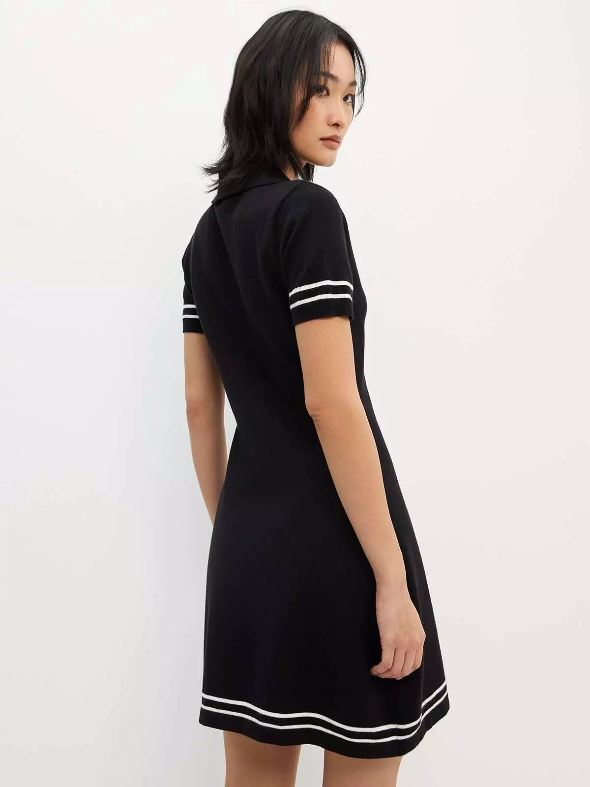Zipper Knitted Short Sleeve Mini Dress - Black