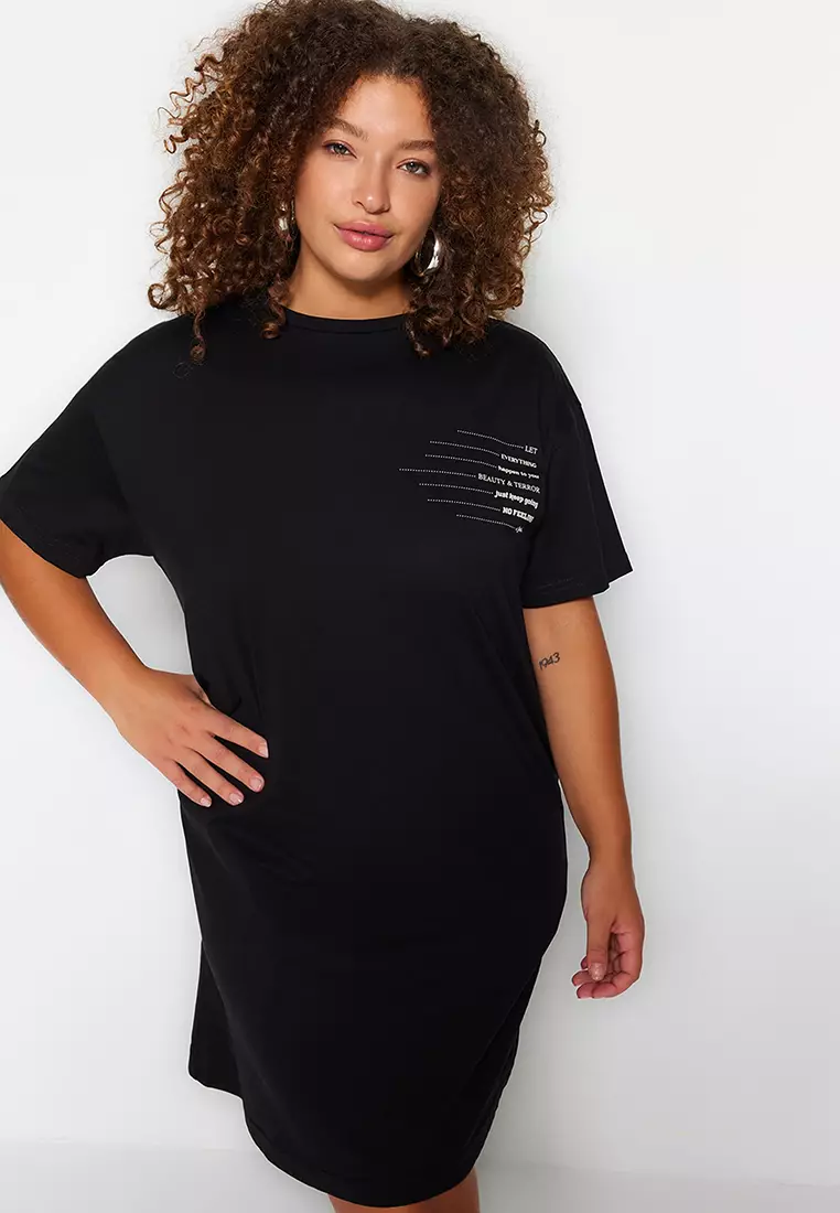 Jual Trendyol Plus Size Round Neck T-Shirt Dress Original 2025
