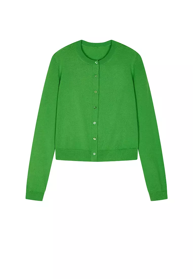 巴素兰羊毛修身短款开襟针织衫