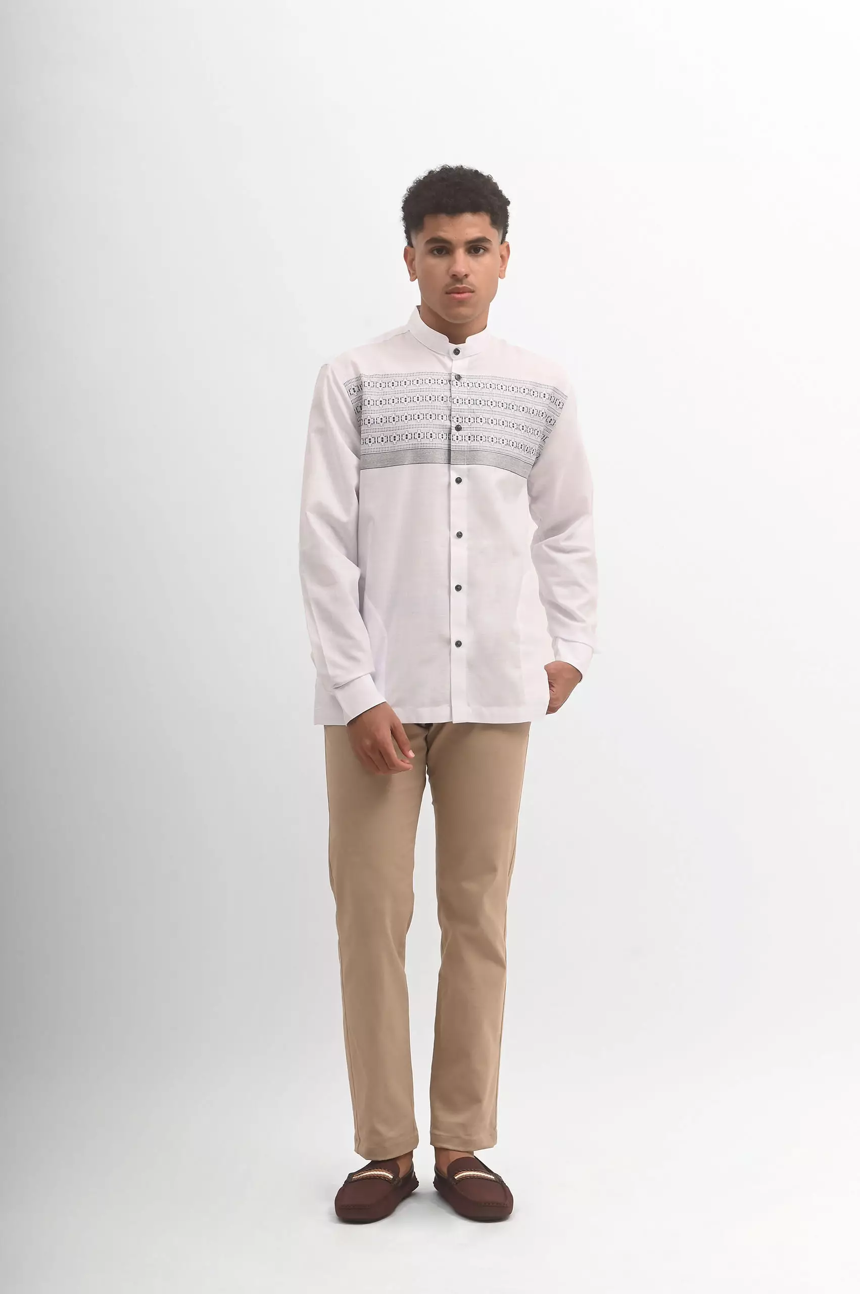 MANZONE Kemeja Koko Lengan Panjang Pria NIZAM - WHITE