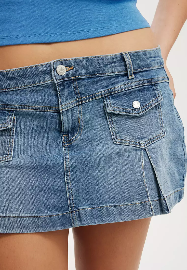 Micro Pleat Denim Skirt