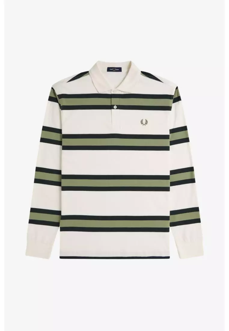 Fred Perry M9849 Jersey Stripe Polo Shirt (Light Ecru)