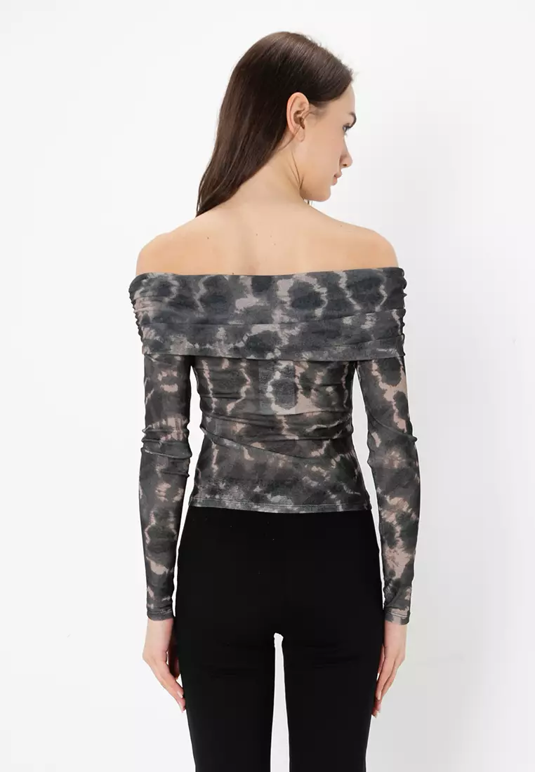 Emily Long Sleeve Off Shoulder Mesh Top