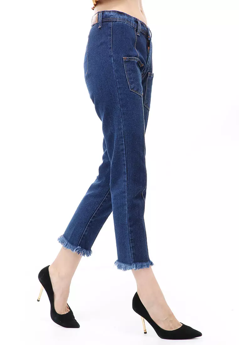 Jourel Celana Panjang Wanita Skinny Jeans Pocket Rawis Stylish Material Denim ORIGINAL - Navy