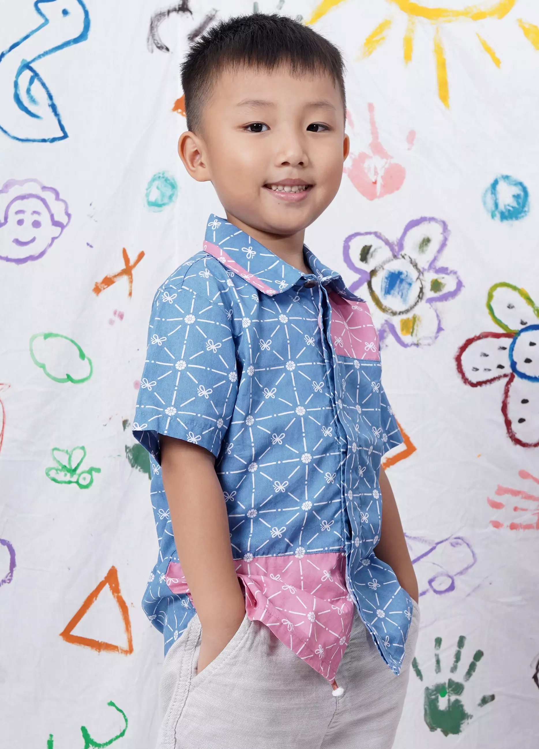 Hem Baju Anak Laki Laki Lengan Pendek Batik Zinnio Blue Mirea Series Spesial Back to School
