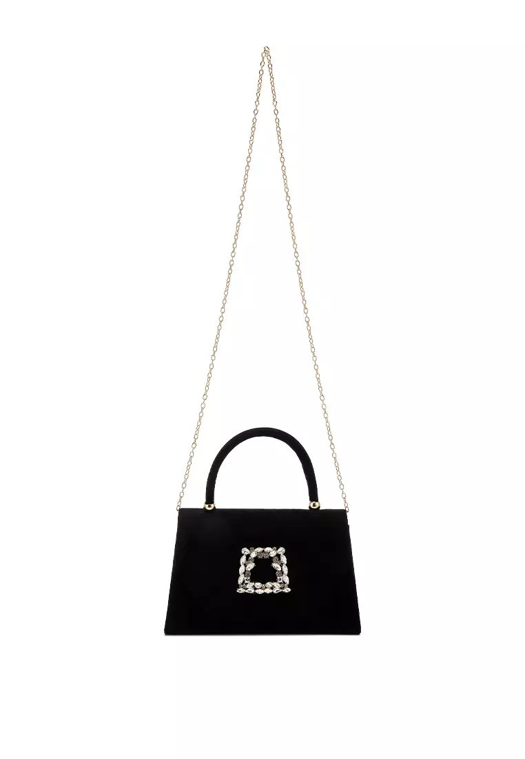 Mini Top Handle Brooch Bag in Black