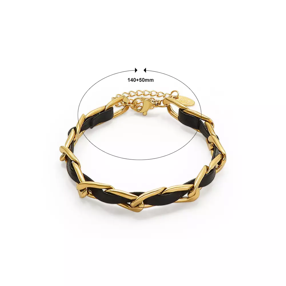 Glamorousky Gelang Tangan Wanita Stainless Steel Chain Leather Bracelet Alicia