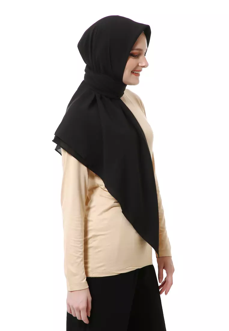 Afshin Jilbab Wanita Segiempat Motif Polos Premium Muslimah - Black