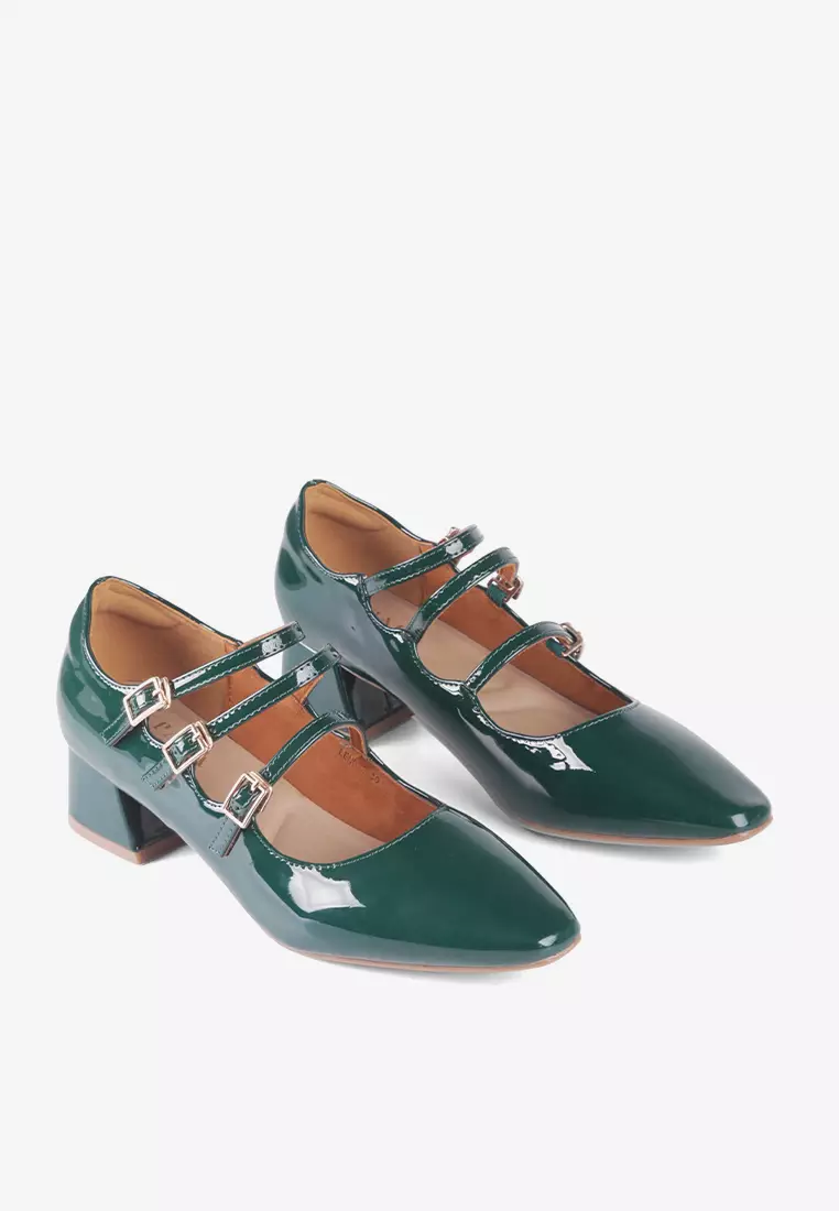 New Lenore Mary Jane Block Heels in Green