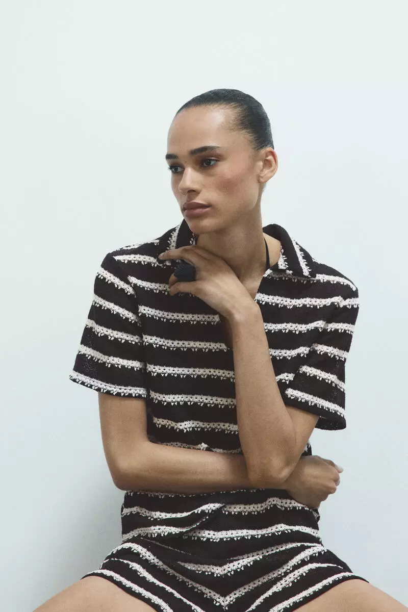 Crochet-look polo shirt
