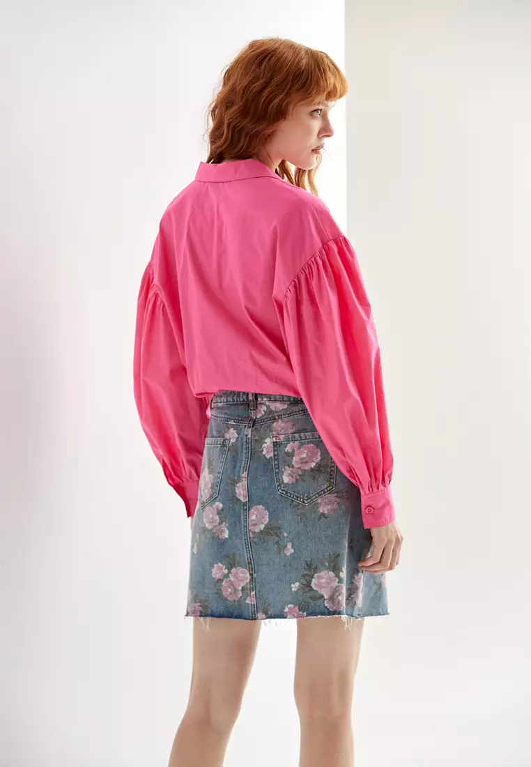 Drop Shoulder Seam Oversize Pink Top With Lace Collar