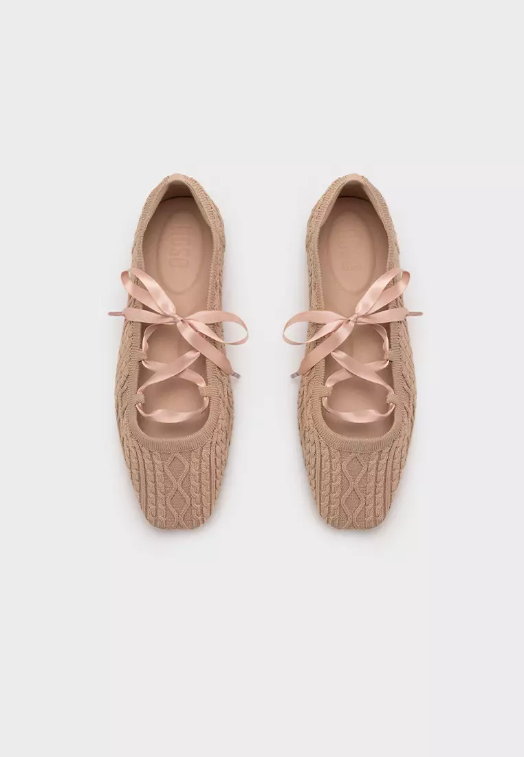 飞织面云感系带平底鞋